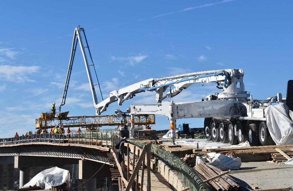 Concrete pump on bridge